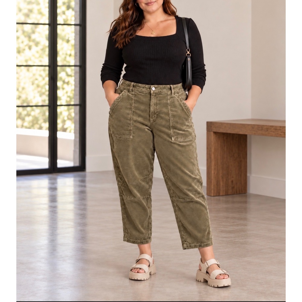Pilcro Anthropologie Olive Green Corduroy Utility Pants Plus Size 18W Cropped